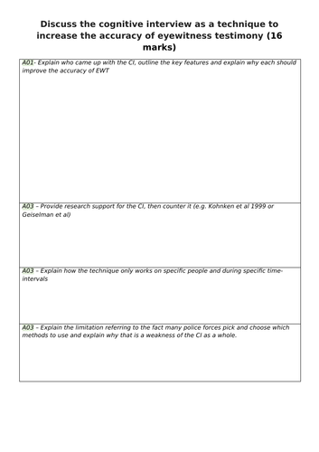 Cognitive Interview Essay Plan Template