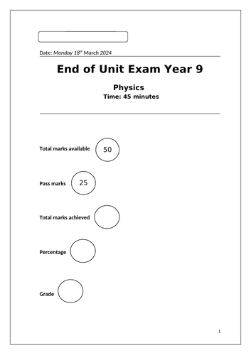 Physics Test Year 9