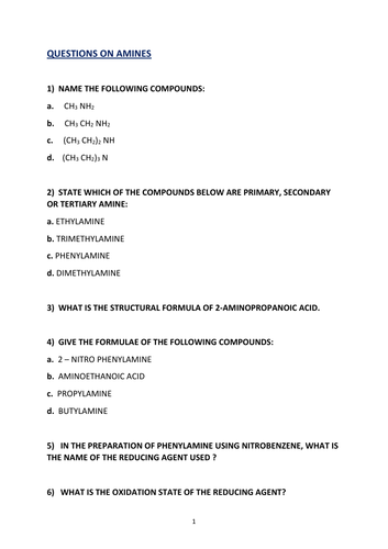 QUESTIONS AND ANSWERS ON AMINES