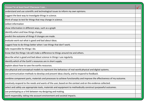 # I can statements - Welsh Curriculum level 3-5 Science