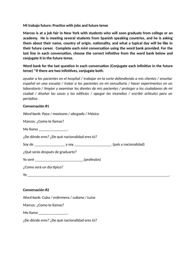 Mi trabajo futuro: Practice with jobs and future tense