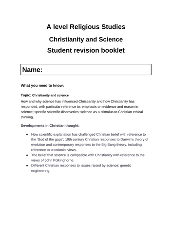 AQA A level: Religious Studies Student note taking booklets for revision: Christianity Year 2