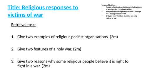 AQA A RS THEME D Religious responses to the victims of war