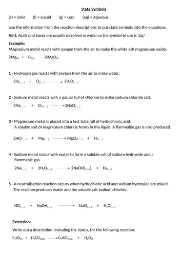 State Symbols in Equations Worksheet