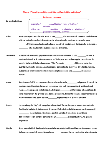 Italian A Level Theme 2 Musica- The history and developments of Italian music - Storia e sviluppo