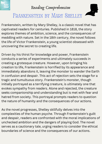 Frankenstein by Mary Shelley – Reading Comprehension