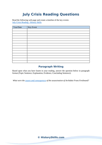 July Crisis Timeline Worksheet