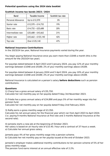 Higher Applications of Maths - varying National Insurance rates