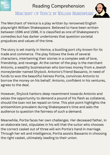 Merchant of Venice by William Shakespeare – Reading Comprehension ...