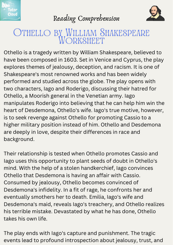 Othello by William Shakespeare – Reading Comprehension | Teaching Resources