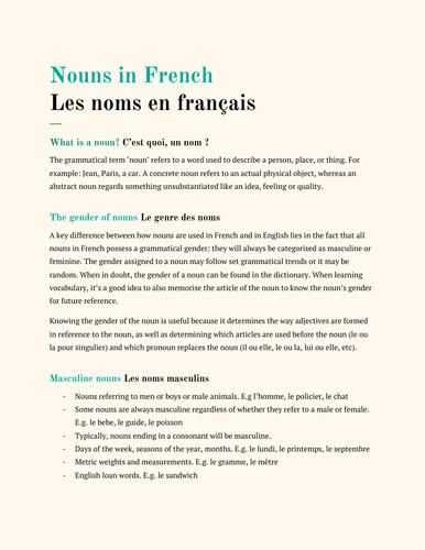 Nouns in French | Teaching Resources