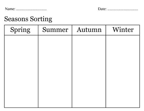 Four seasons sorting activity Cut and Paste worksheets for kindergarten