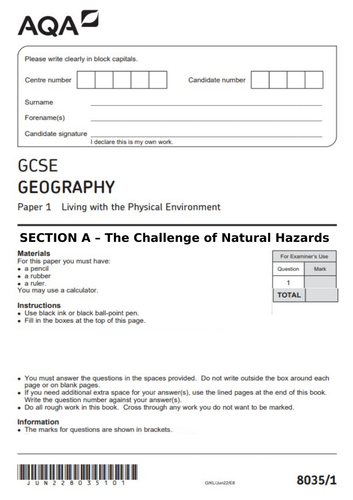 Geography Paper 1, PPQ Booklet Section A