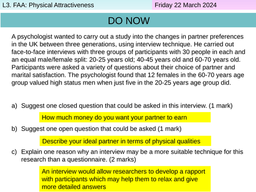 L3: Physical Attraction - Relationships - AQA Psychology | Teaching ...