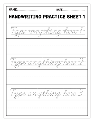 Editable tracing and writing cursive sentences sheets