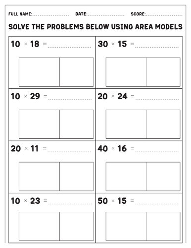 Multiplying 2 Digit Numbers By Multiples of 10 using models Exercises