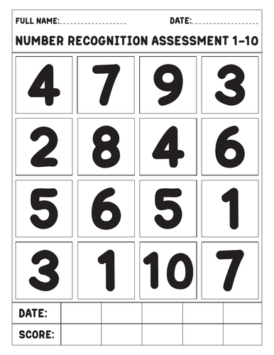 Number Identification Assessment 1-10