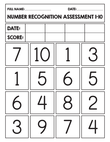 Number Assessment 1-10
