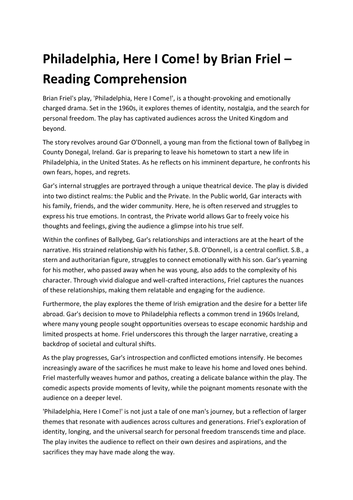 Philadelphia, Here I Come! by Brian Friel – Reading Comprehension