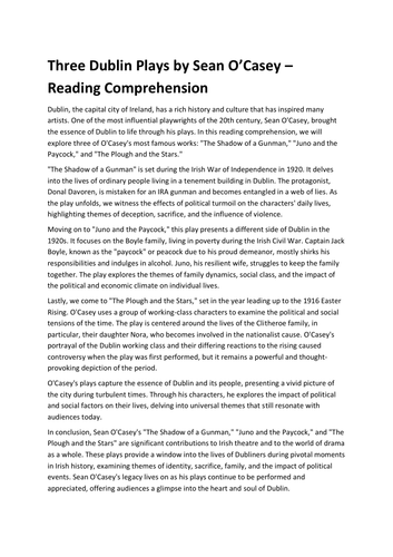 Three Dublin Plays by Sean O’Casey – Reading Comprehension