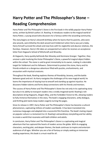 Harry Potter and The Philosopher's Stone – Reading Comprehension