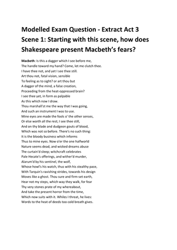Modelled Exam Question - Extract Act 3 Scene 1 Macbeth - William Shakespeare