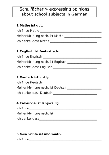 Schulfächer > expressing opinions GCSE GERMAN