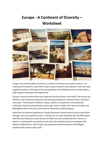 Europe - A Continent of Diversity – Worksheet