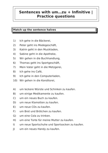 sentences with um...zu GERMAN
