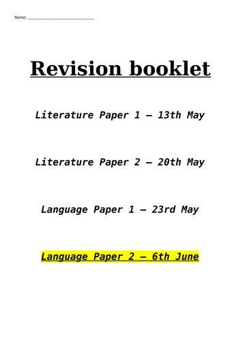 Language Paper 2 Revision Booklet - Past Papers AQA