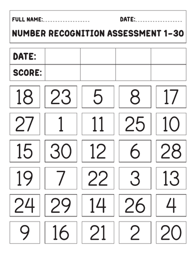 Number Identification Assessment 1-30