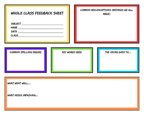 Whole Class Feedback sheet