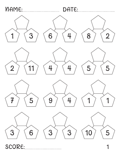 Addition and subtraction number bonds to 20 worksheets with Answer Key