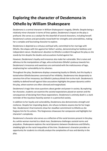 Exploring the character of Desdemona in Othello by William Shakespeare