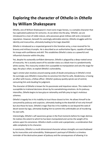 Exploring the character of Othello in Othello by William Shakespeare