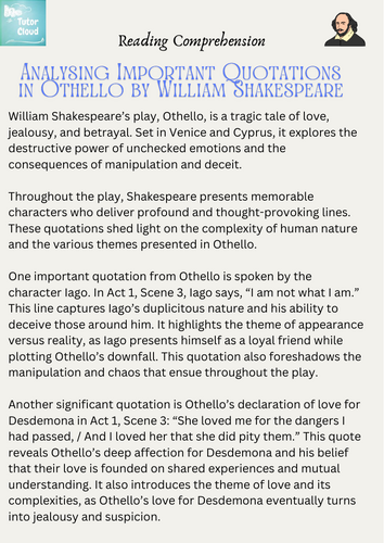 Analysing Important Quotations in Othello by William Shakespeare