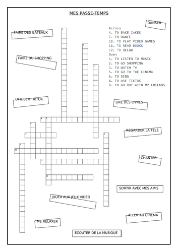 GCSE FRENCH Foundation - Hobbies / Free Time Puzzle