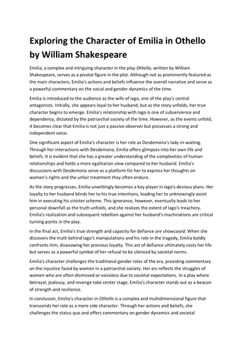 Exploring the Character of Emilia in Othello by William Shakespeare