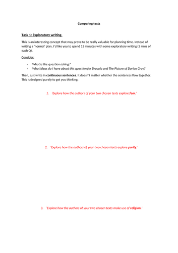 Dracula and Dorian Gray: Comparing the texts - worksheets