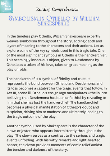 Symbolism in Othello by William Shakespeare | Teaching Resources