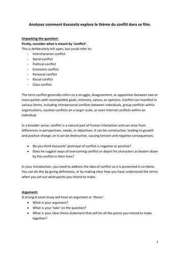 La Haine Model Response, A Level French. Essay Plan, Essay and Commentary.