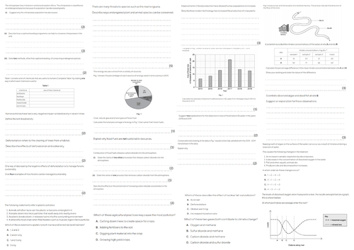 IGCSE CIE A3 Exam sheet - Human Influence on Environment