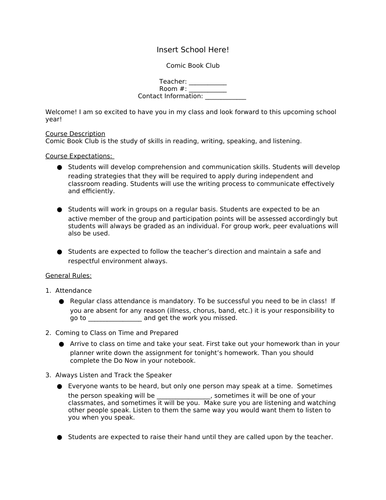 Comic Book Club Syllabus