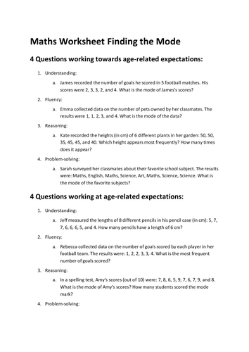 Finding the Mode Questions