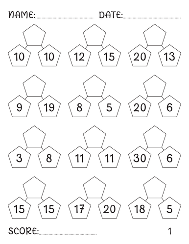 Addition and subtraction number bonds to 50 worksheets