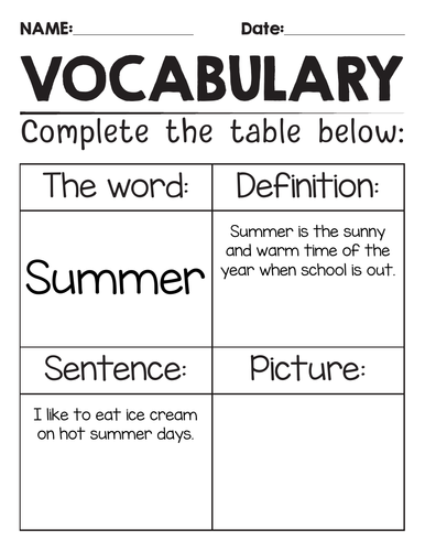 Editable vocabulary template