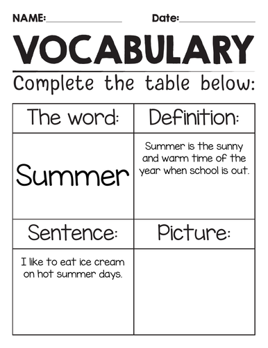 Editable vocabulary template Teaching Resources