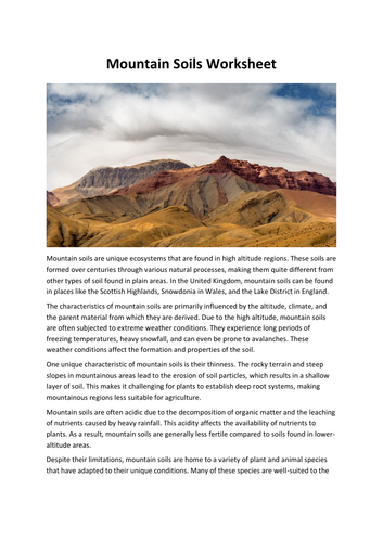 Mountain Soils Worksheet