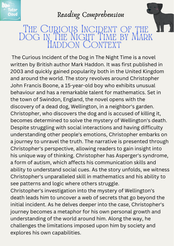 The Curious Incident of the Dog in The Night Time by Mark Haddon Context Worksheet