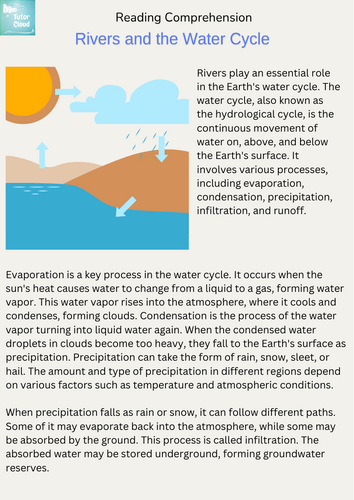 Rivers and the Water Cycle Reading Comprehension Worksheet